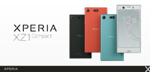 Xperia XZ1 Compact公式の画像。左から黒、赤,青、シルバーの画像。