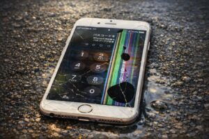 iPhoneを雨の水たまりに落として割れた