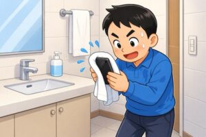 スマホが浸水したら外側の水分を拭き取る