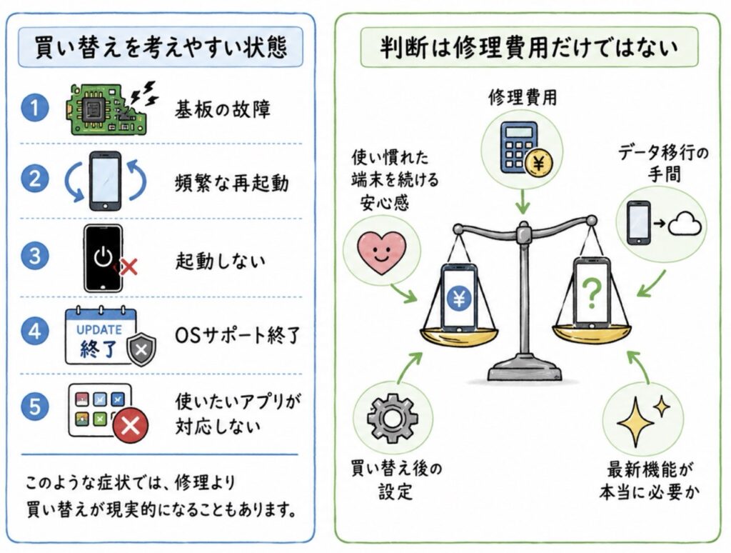 スマホ買い替えの要因とその関係性の図
