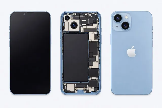 通常のiPhone14シリーズ背面パネルも独立した構造になっている